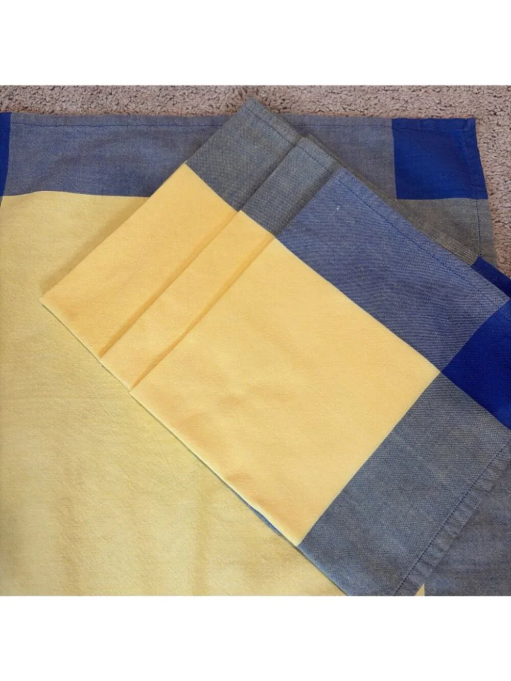 Pier 1 One Cloth Napkins Blue Yellow Palermo Stripe Plaid 100% Cotton Set of 4
